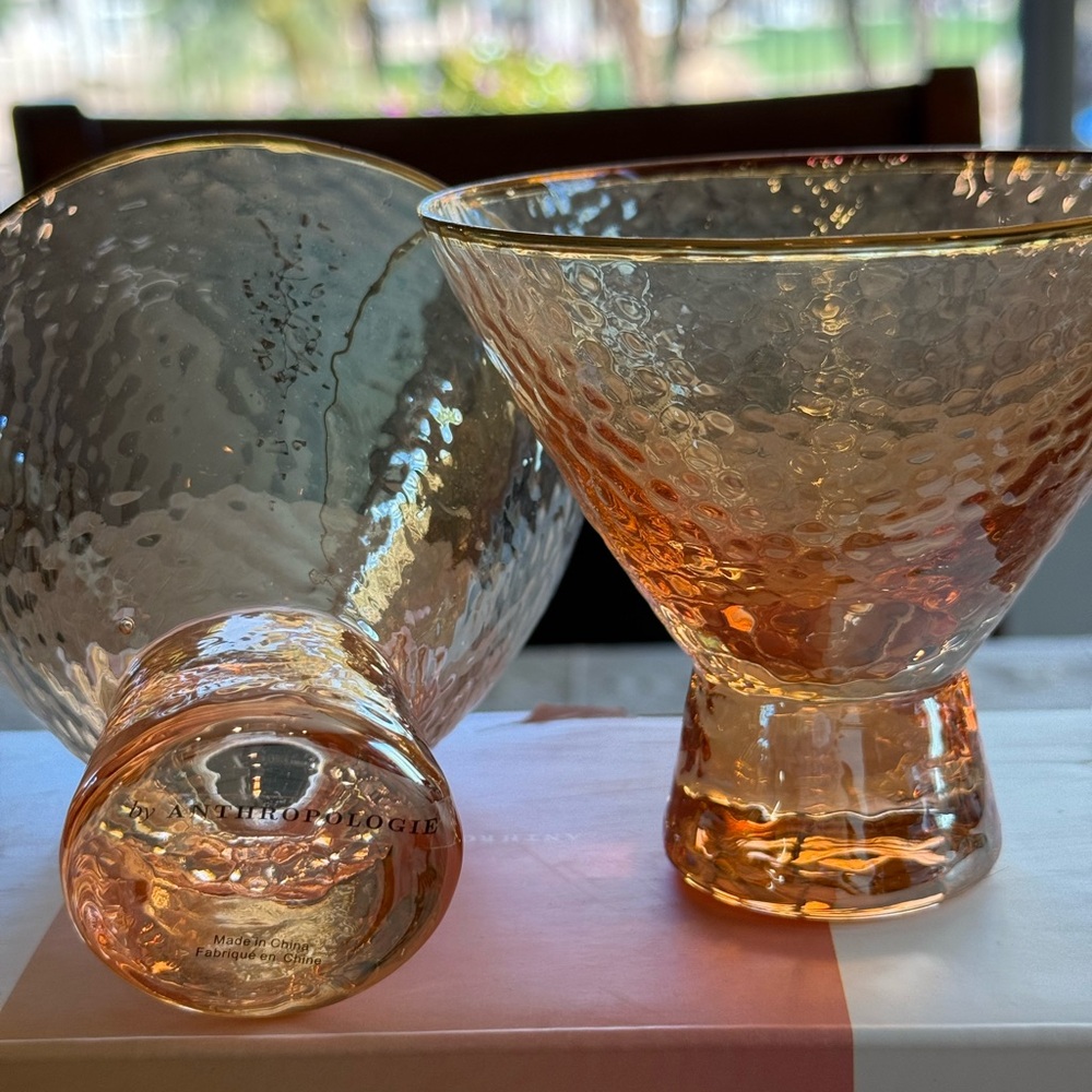 NIB Set of 2 Anthropologie Textured Amber Stemless Martini Glasses